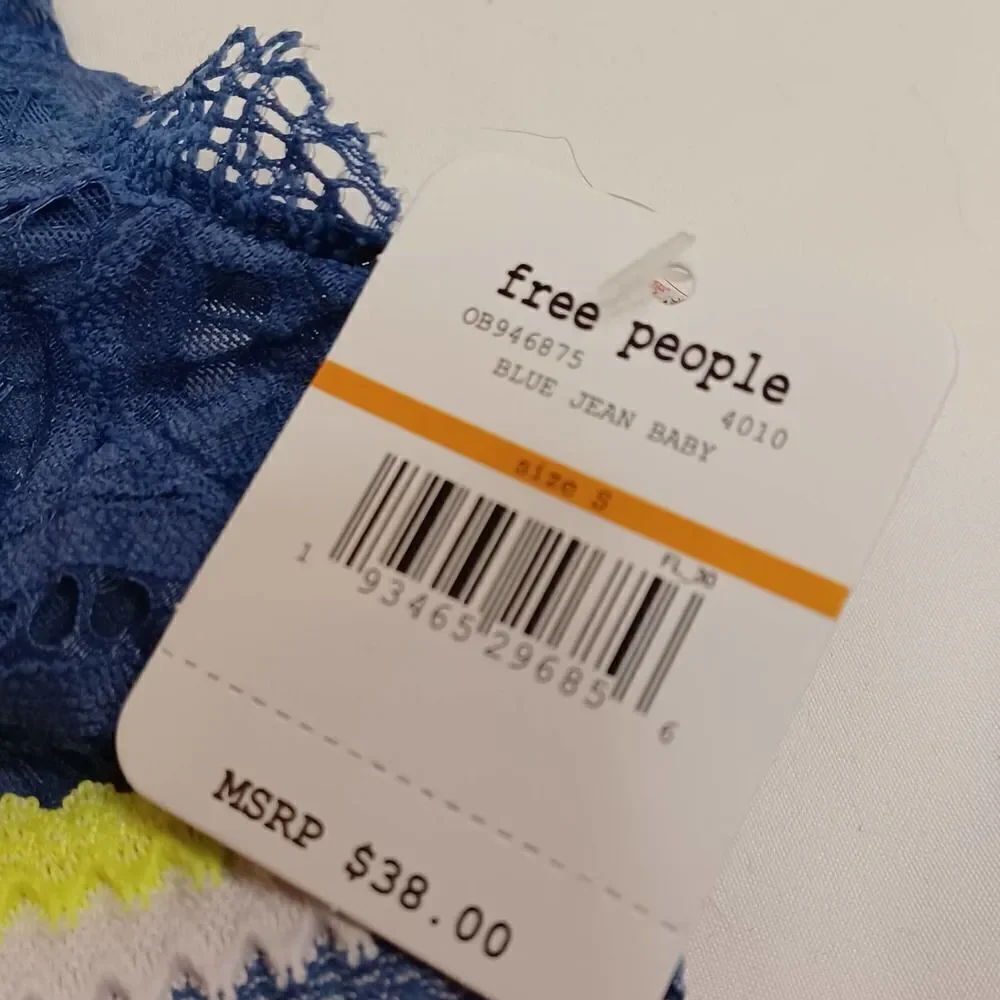 NWT Free People Mika Bralette Crocheted Lace Blue S Small